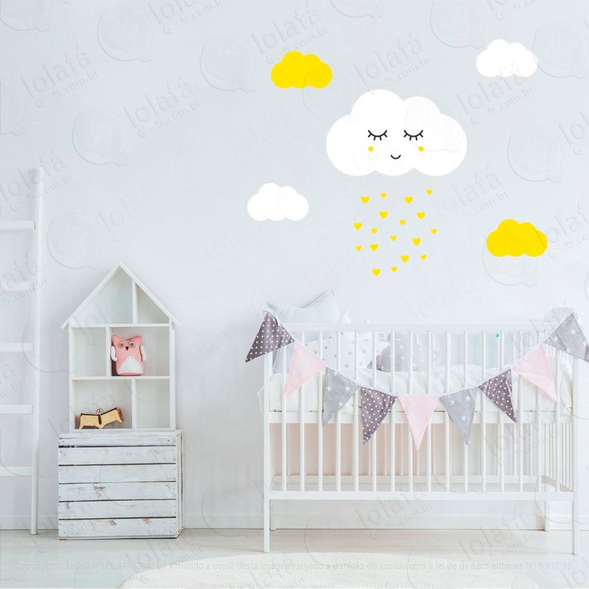 Adesivos Nuvem com Rostinho 23 Peças Adesivos para Quarto de Bebê Infantil Mod:918