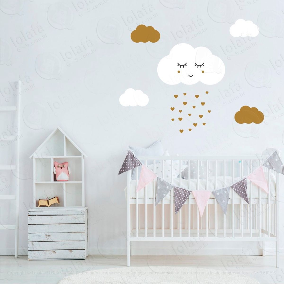 Adesivos Nuvem com Rostinho 23 Peças Adesivos para Quarto de Bebê Infantil Mod:919