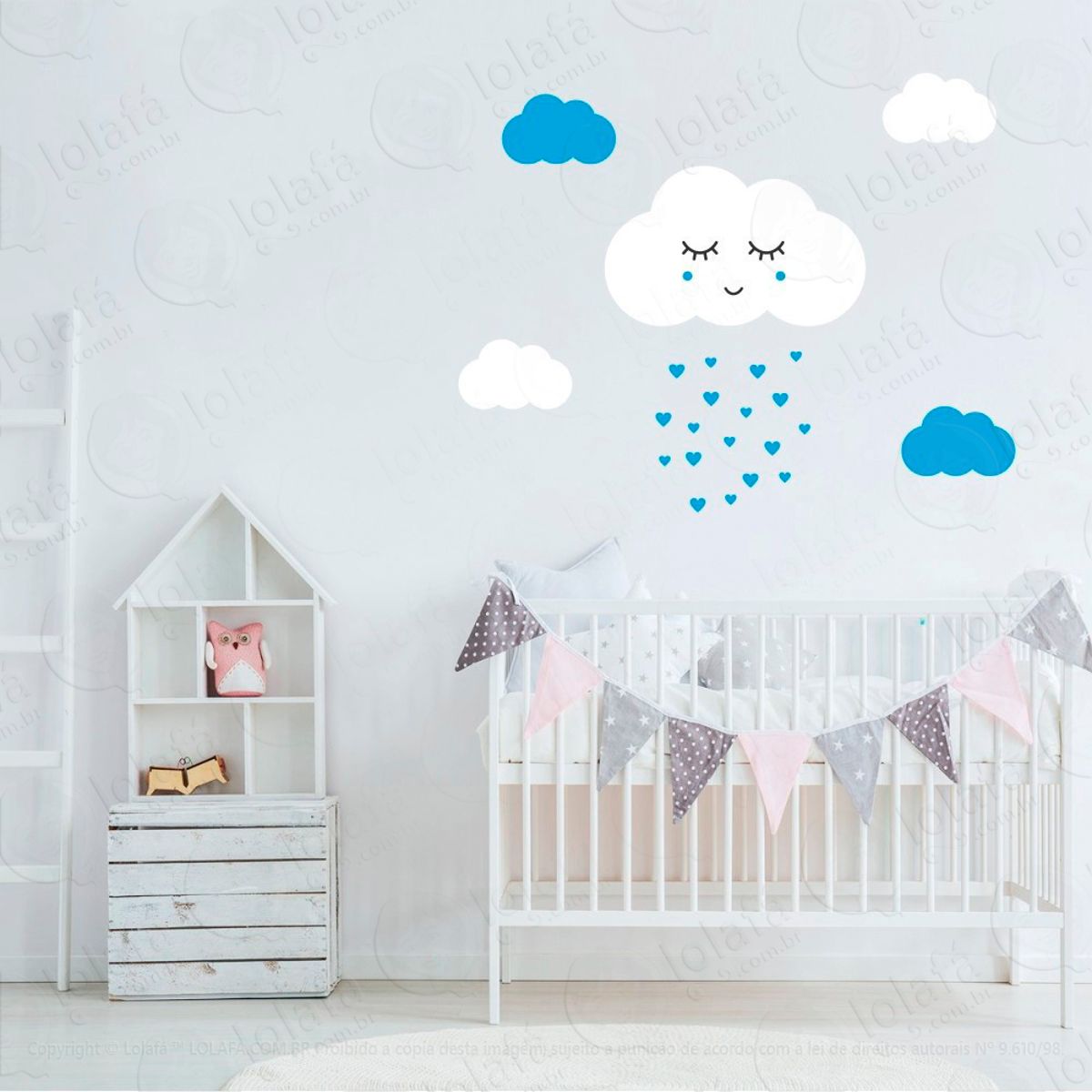 Adesivos Nuvem com Rostinho 23 Peças Adesivos para Quarto de Bebê Infantil Mod:921