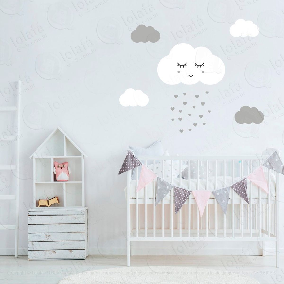 Adesivos Nuvem com Rostinho 23 Peças Adesivos para Quarto de Bebê Infantil Mod:922