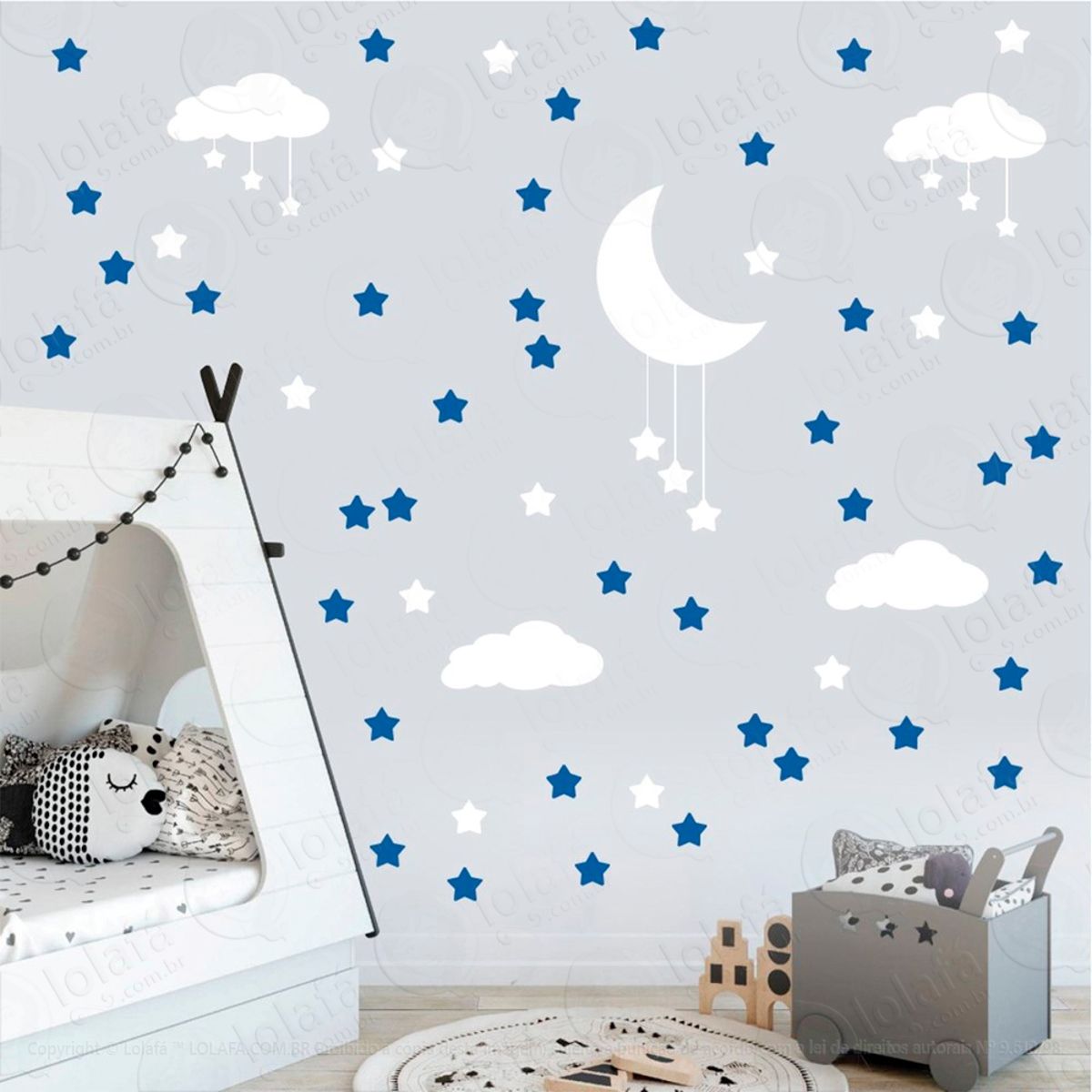 Adesivos Nuvens Estrelas e Lua 60 Peças Adesivos para Quarto de Bebê Infantil Mod:935