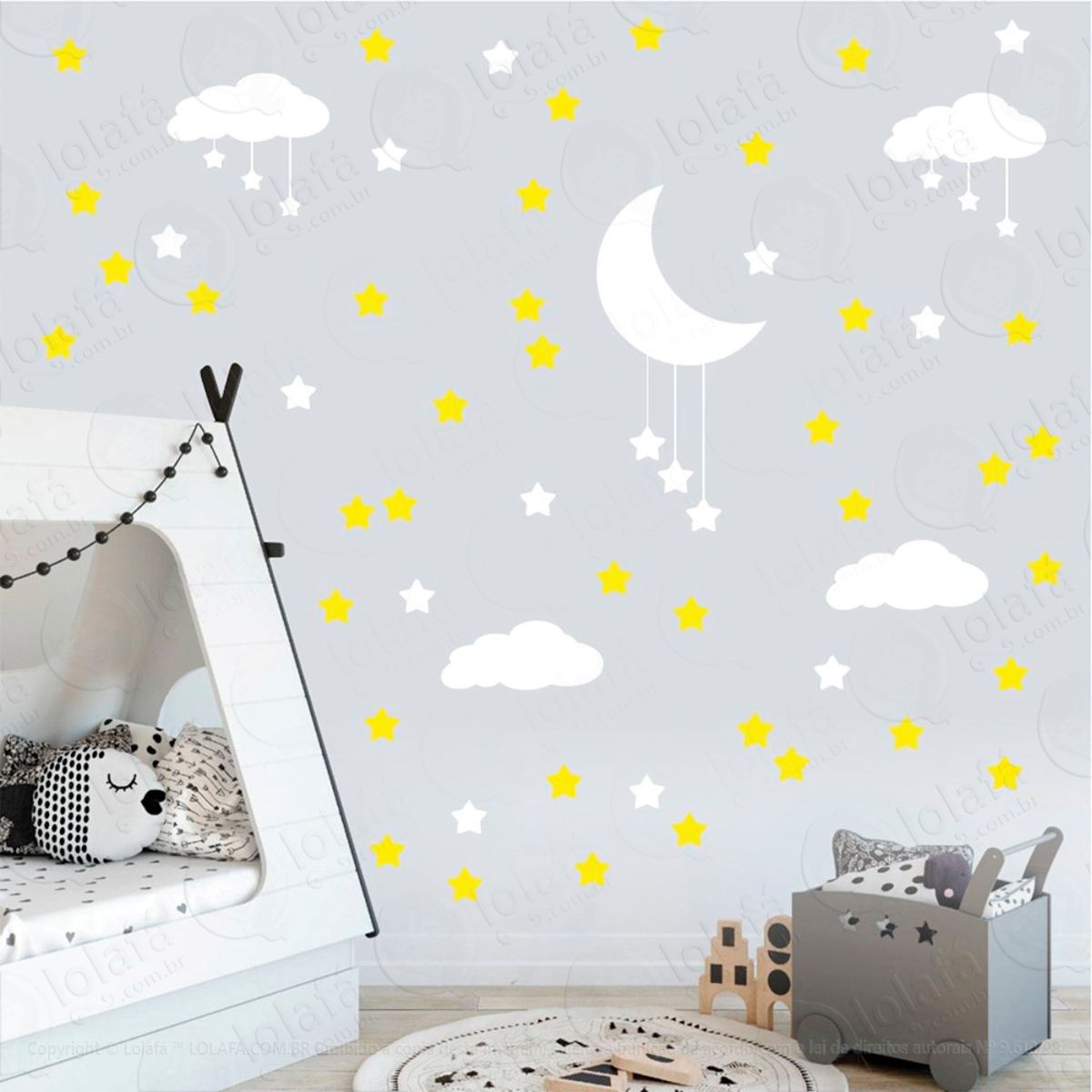 Adesivos Nuvens Estrelas e Lua 60 Peças Adesivos para Quarto de Bebê Infantil Mod:936