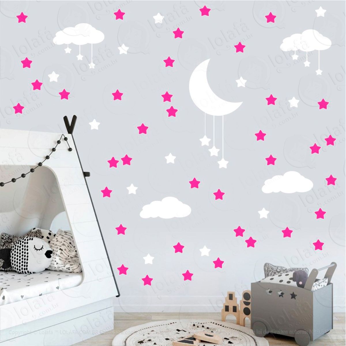Adesivos Nuvens Estrelas e Lua 60 Peças Adesivos para Quarto de Bebê Infantil Mod:937