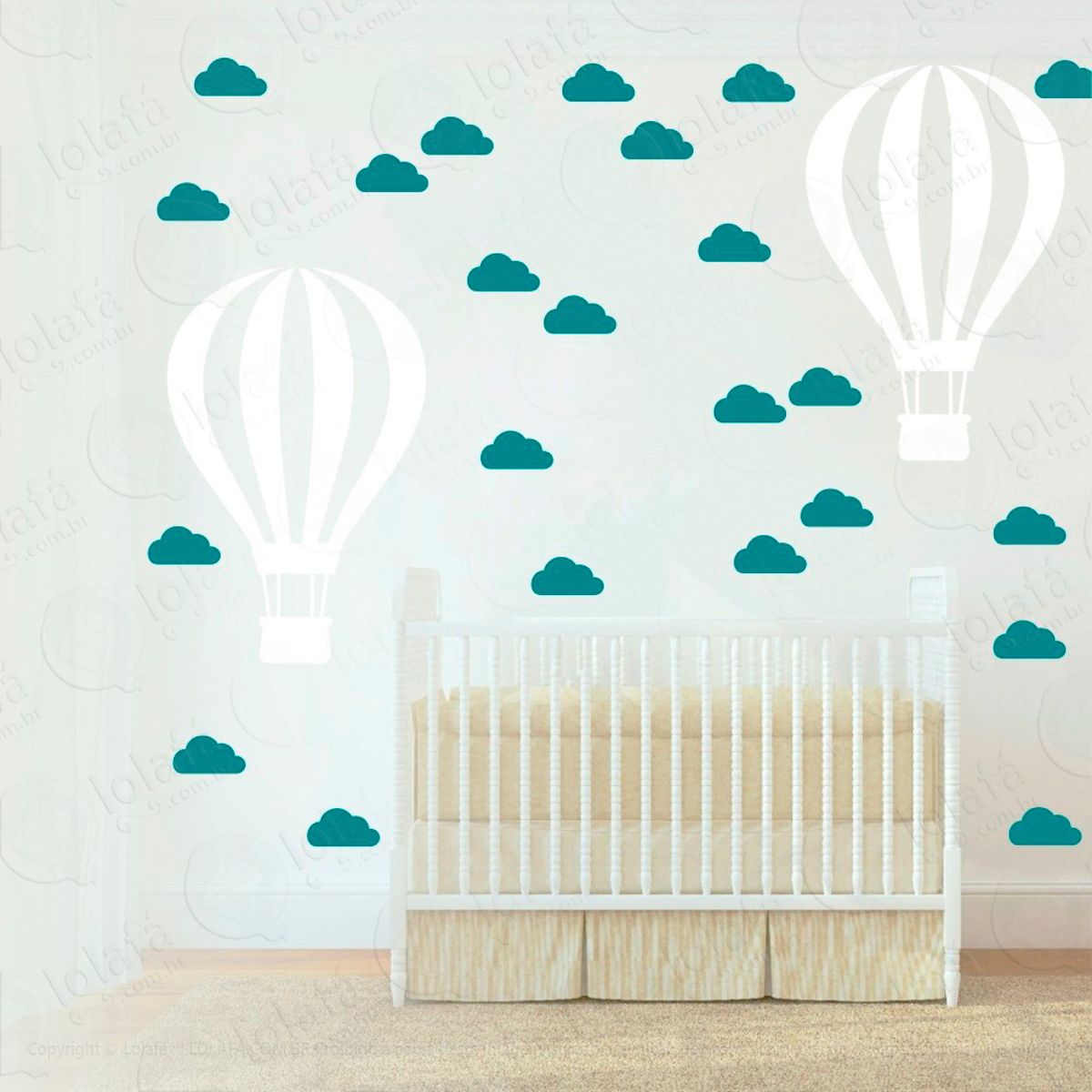 Adesivos Balão e Nuvens 50 Peças Adesivos para Quarto de Bebê Infantil Mod:939