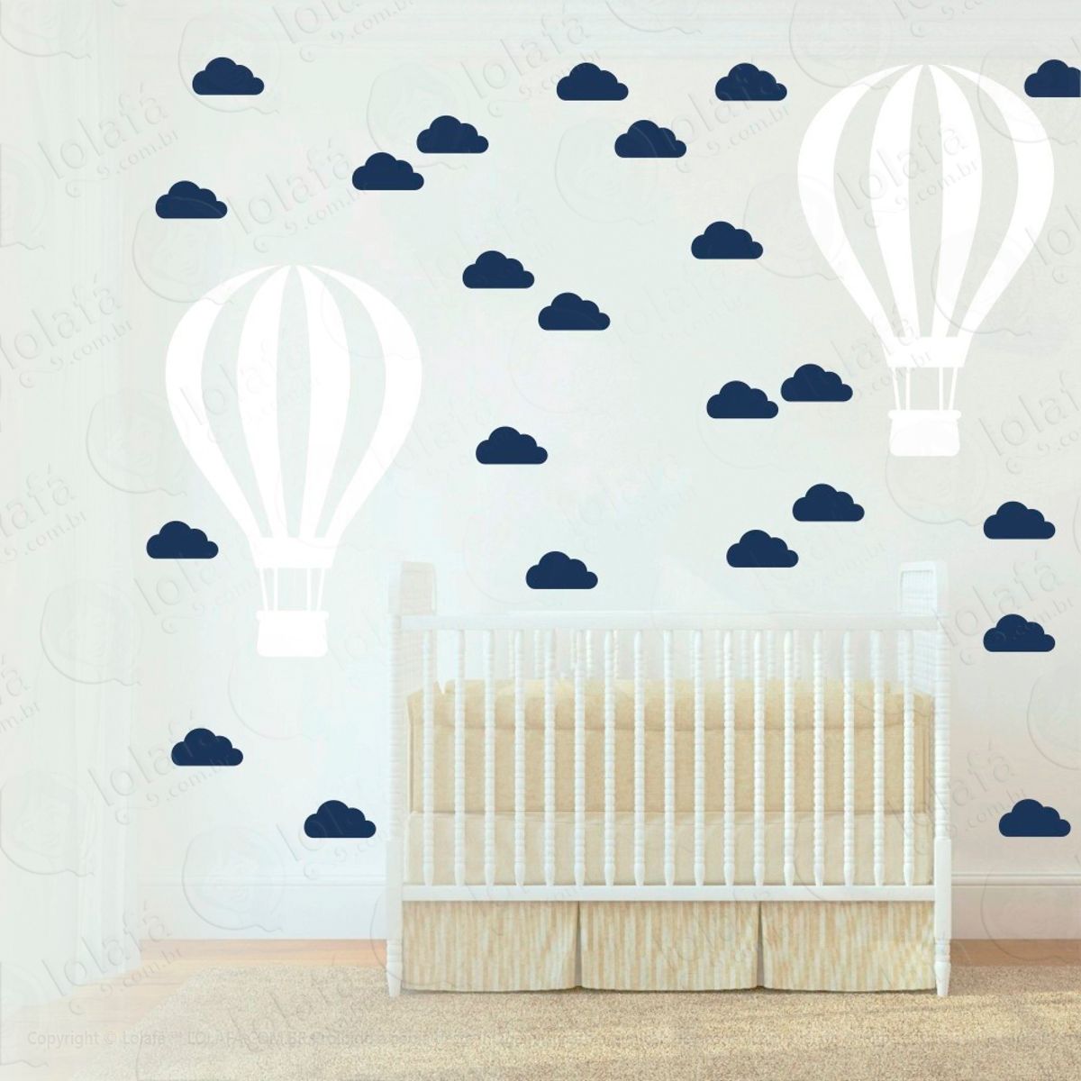 Adesivos Balão e Nuvens 50 Peças Adesivos para Quarto de Bebê Infantil Mod:940