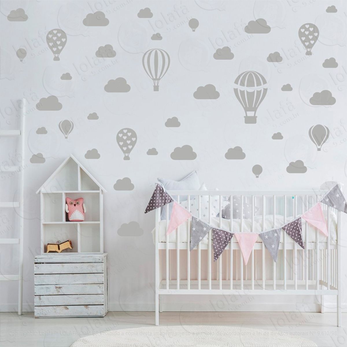 Adesivos Balões e Nuvens 42 Peças Adesivos para Quarto de Bebê Infantil Mod:945