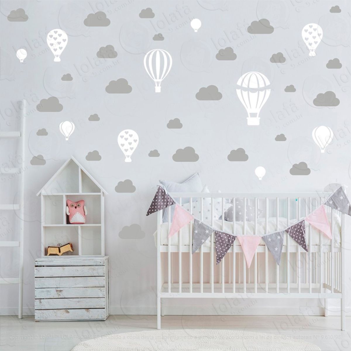 Adesivos Balões e Nuvens 42 Peças Adesivos para Quarto de Bebê Infantil Mod:946