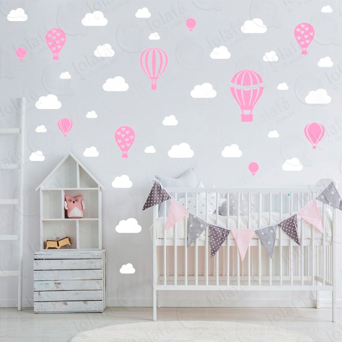 Adesivos Balões e Nuvens 42 Peças Adesivos para Quarto de Bebê Infantil Mod:948