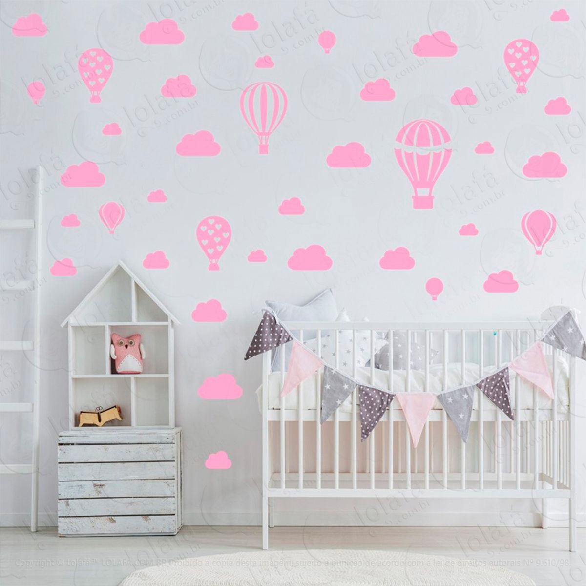 Adesivos Balões e Nuvens 42 Peças Adesivos para Quarto de Bebê Infantil Mod:949