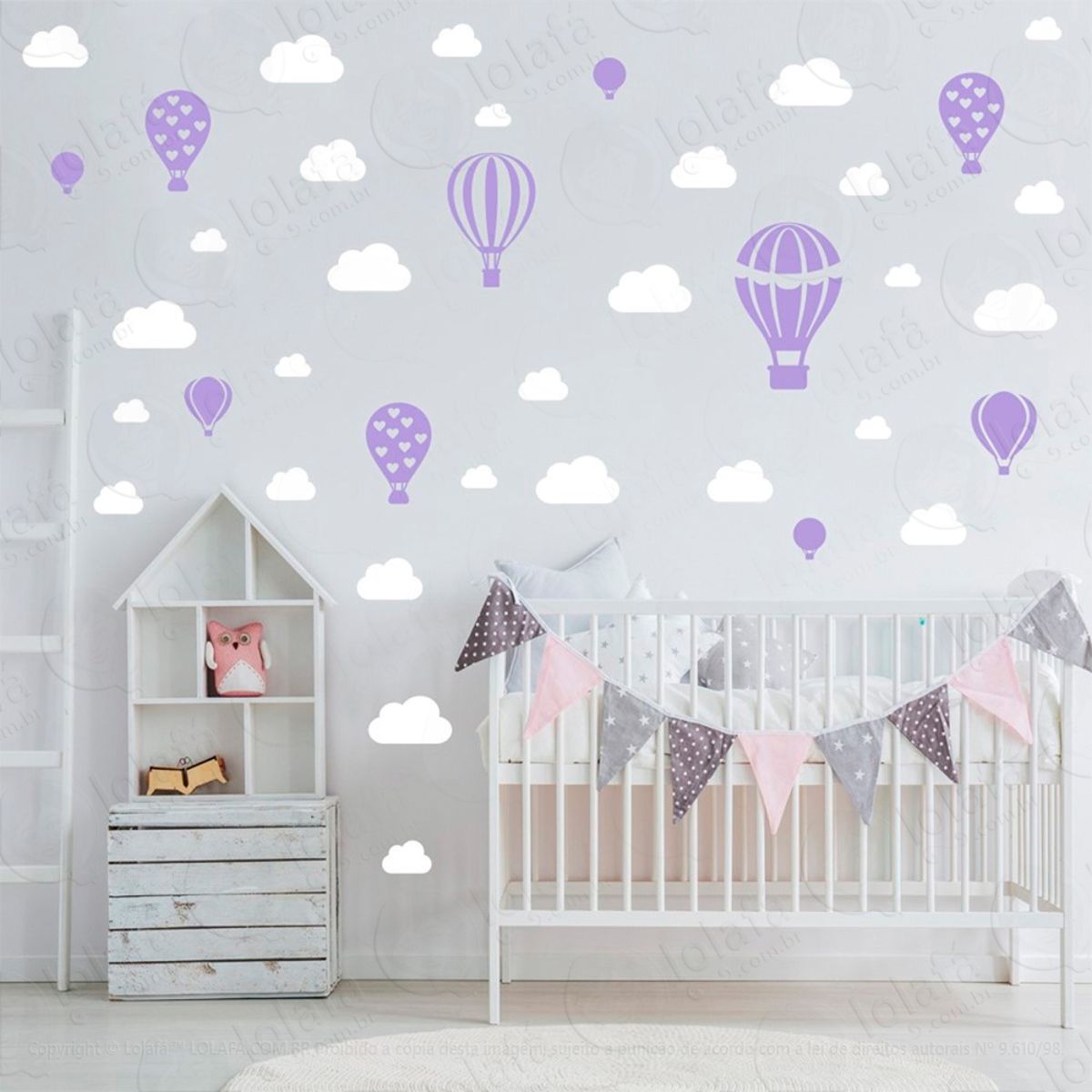 Adesivos Balões e Nuvens 42 Peças Adesivos para Quarto de Bebê Infantil Mod:950