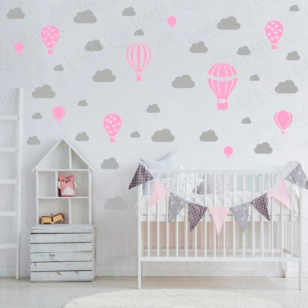 Adesivos Balões e Nuvens 42 Peças Adesivos para Quarto de Bebê Infantil Mod:951