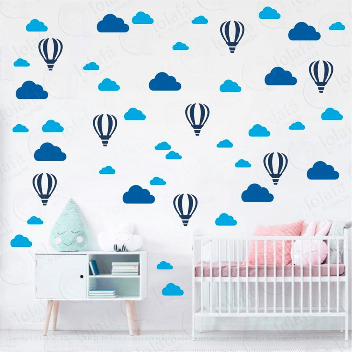 Adesivos Balões e Nuvens 66 Peças Adesivos para Quarto de Bebê Infantil Mod:965