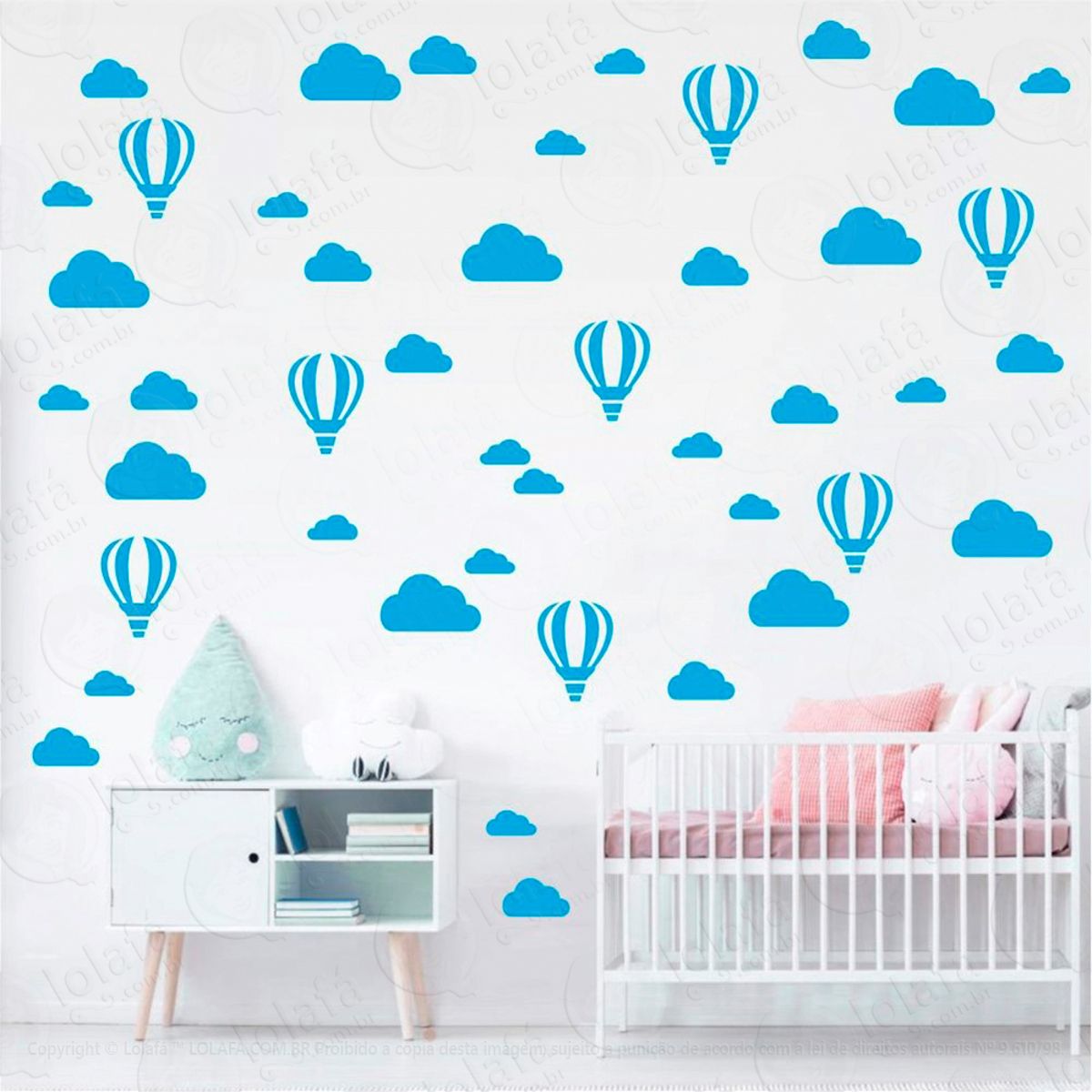 Adesivos Balões e Nuvens 66 Peças Adesivos para Quarto de Bebê Infantil Mod:966