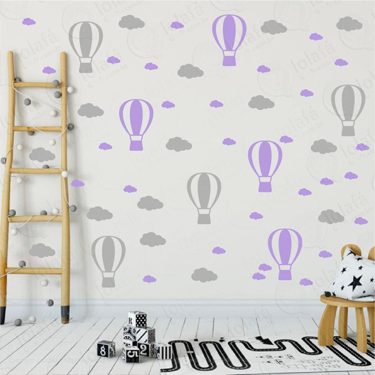 Adesivos Balões e Nuvens 108 Peças Adesivos para Quarto de Bebê Infantil Mod:967