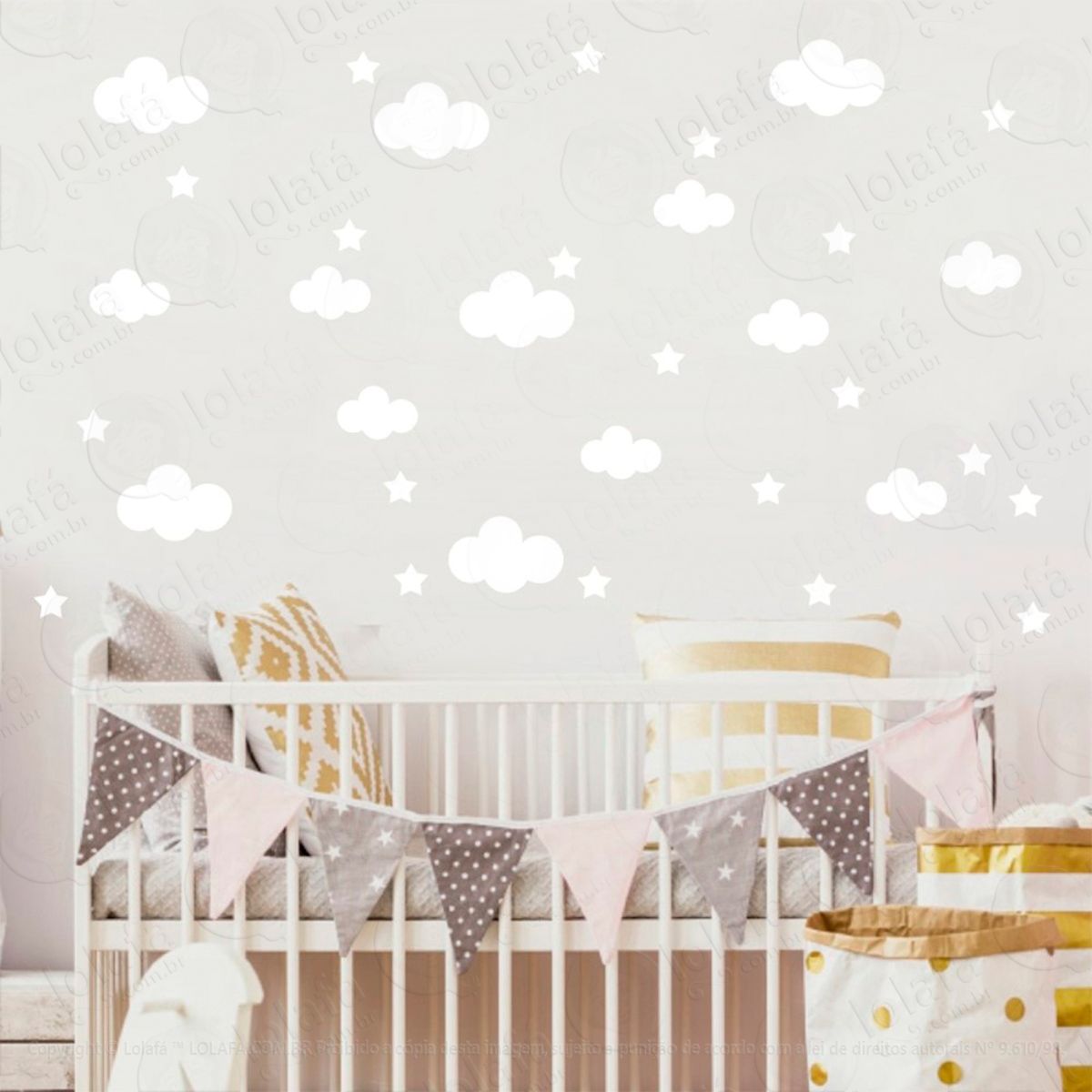 Adesivos Nuvens e Estrelas 104 Peças Adesivos para Quarto de Bebê Infantil Mod:977