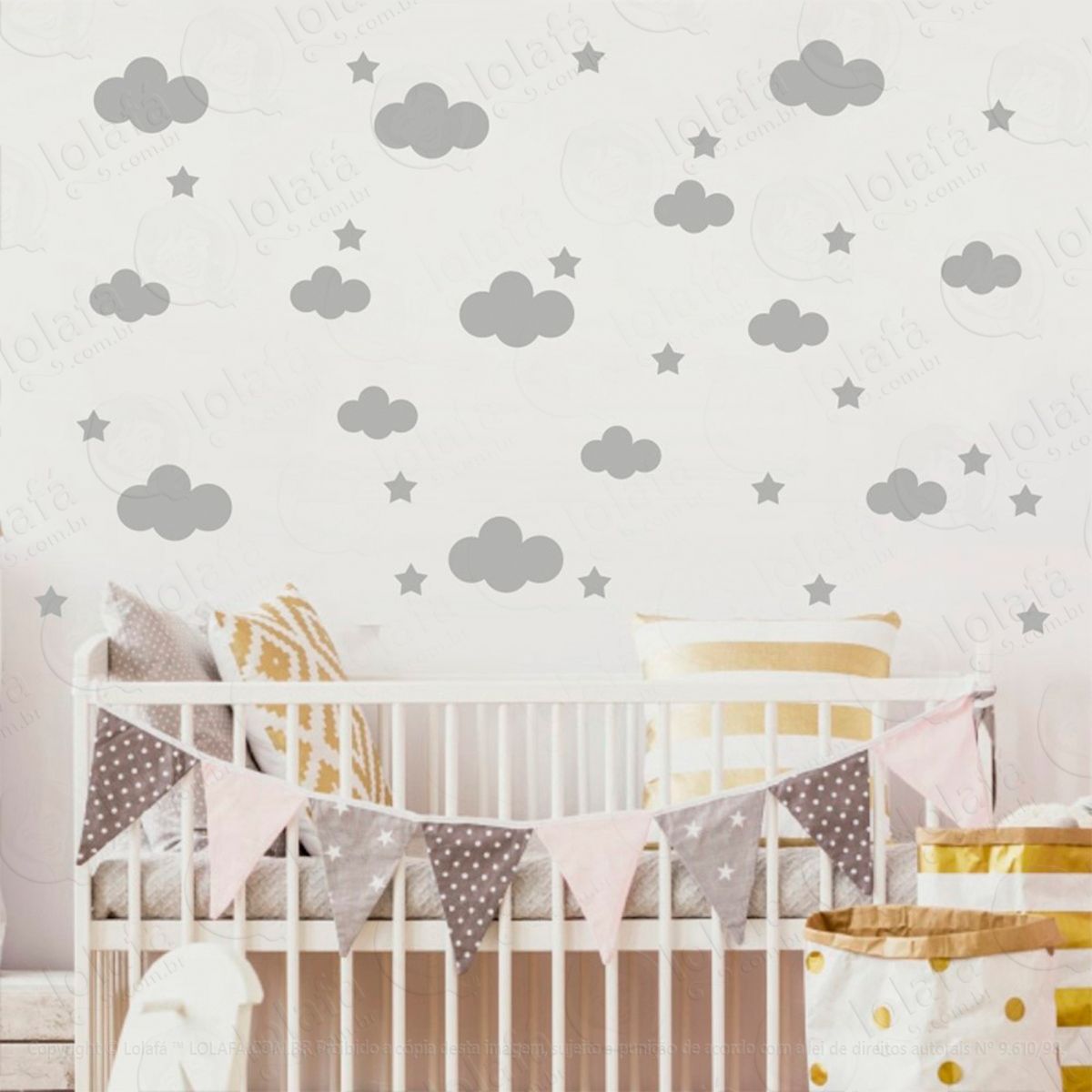 Adesivos Nuvens e Estrelas 104 Peças Adesivos para Quarto de Bebê Infantil Mod:978