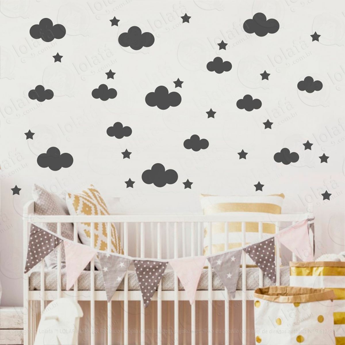Adesivos Nuvens e Estrelas 104 Peças Adesivos para Quarto de Bebê Infantil Mod:979