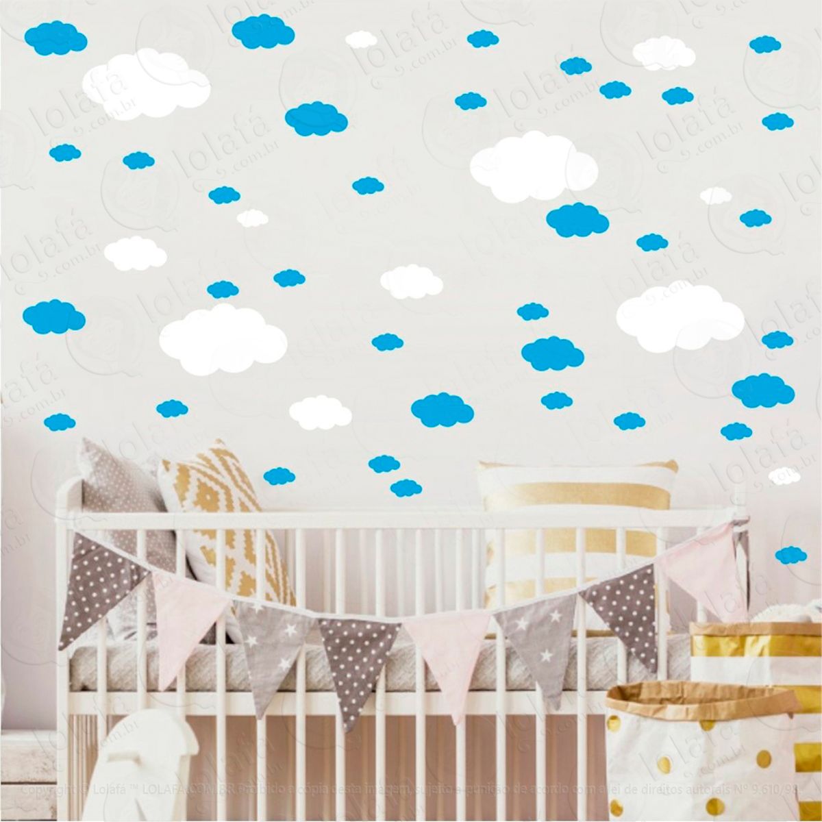Adesivos Nuvens 62 Peças Adesivos para Quarto de Bebê Infantil Mod:981