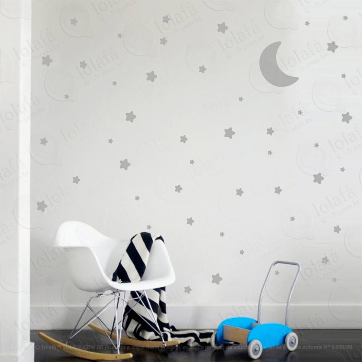 Adesivos Lua e Estrelas 107 Peças Adesivos para Quarto de Bebê Infantil Mod:988