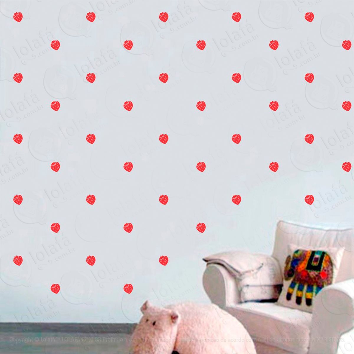 Adesivos Morangos 48 Peças Adesivos para Quarto de Bebê Infantil Mod:1010