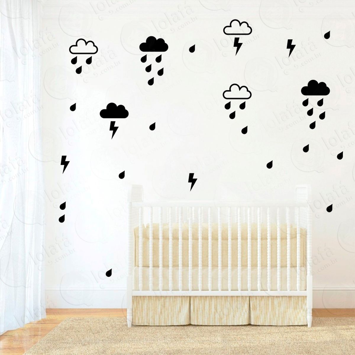 Adesivos Nuvens Gotas e Raio 58 Peças Adesivos para Quarto de Bebê Infantil Mod:1011