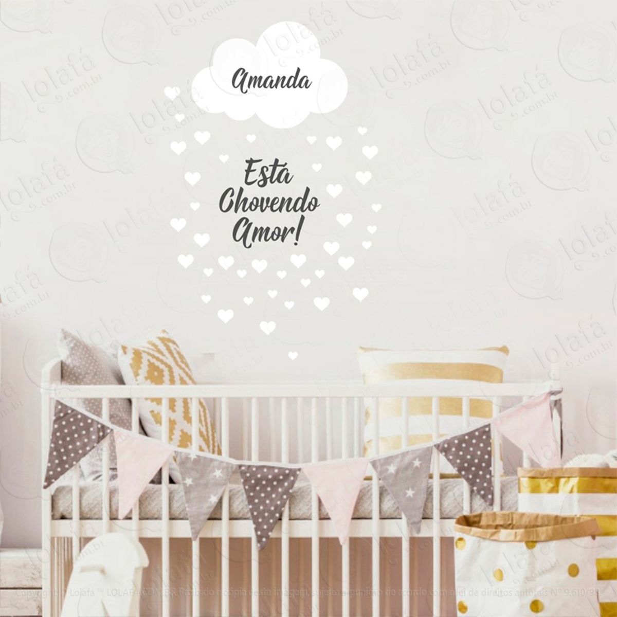 Adesivos Nuvem Corações e Nome 116 Peças Adesivos para Quarto de Bebê Infantil Mod:1012