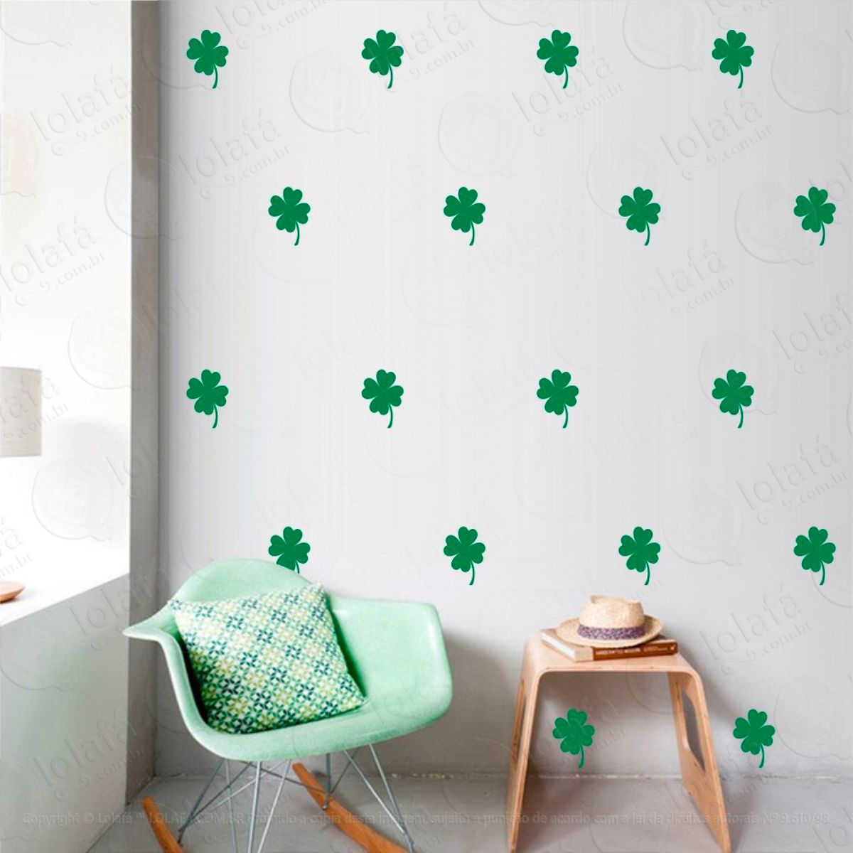 Adesivos Trevo da Sorte 64 Peças Adesivos para Quarto de Bebê Infantil Mod:1017