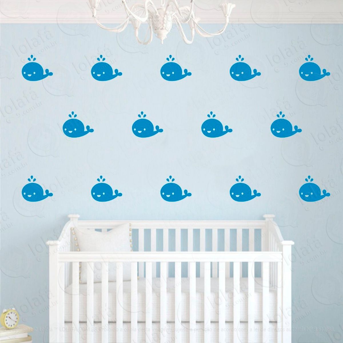 Adesivos Baleias 48 Peças Adesivos para Quarto de Bebê Infantil Mod:1019