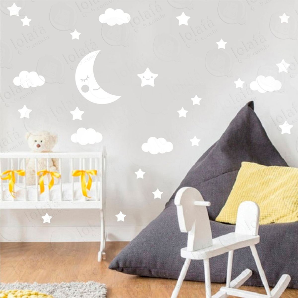 Adesivos Nuvens e Estrelas 62 Peças Adesivos para Quarto de Bebê Infantil Mod:1035
