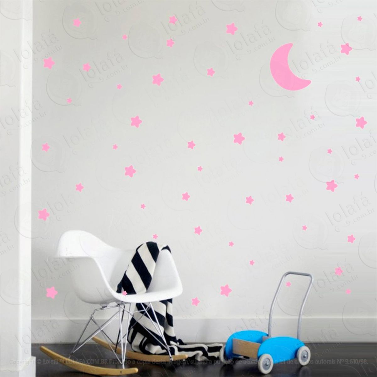 Adesivos Lua e Estrelas 107 Peças Adesivos para Quarto de Bebê Infantil Mod:1037