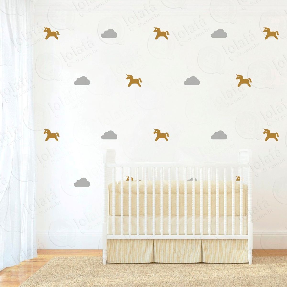 Adesivos Unicórnio e Nuvens 36 Peças Adesivos para Quarto de Bebê Infantil Mod:1058
