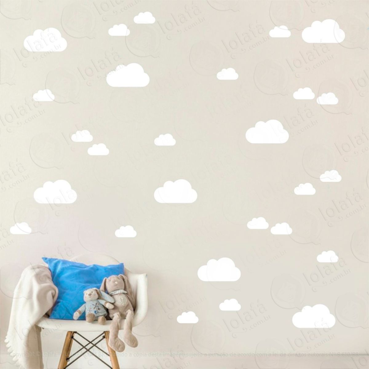 Adesivos Nuvens 45 Peças Adesivos para Quarto de Bebê Infantil Mod:1063