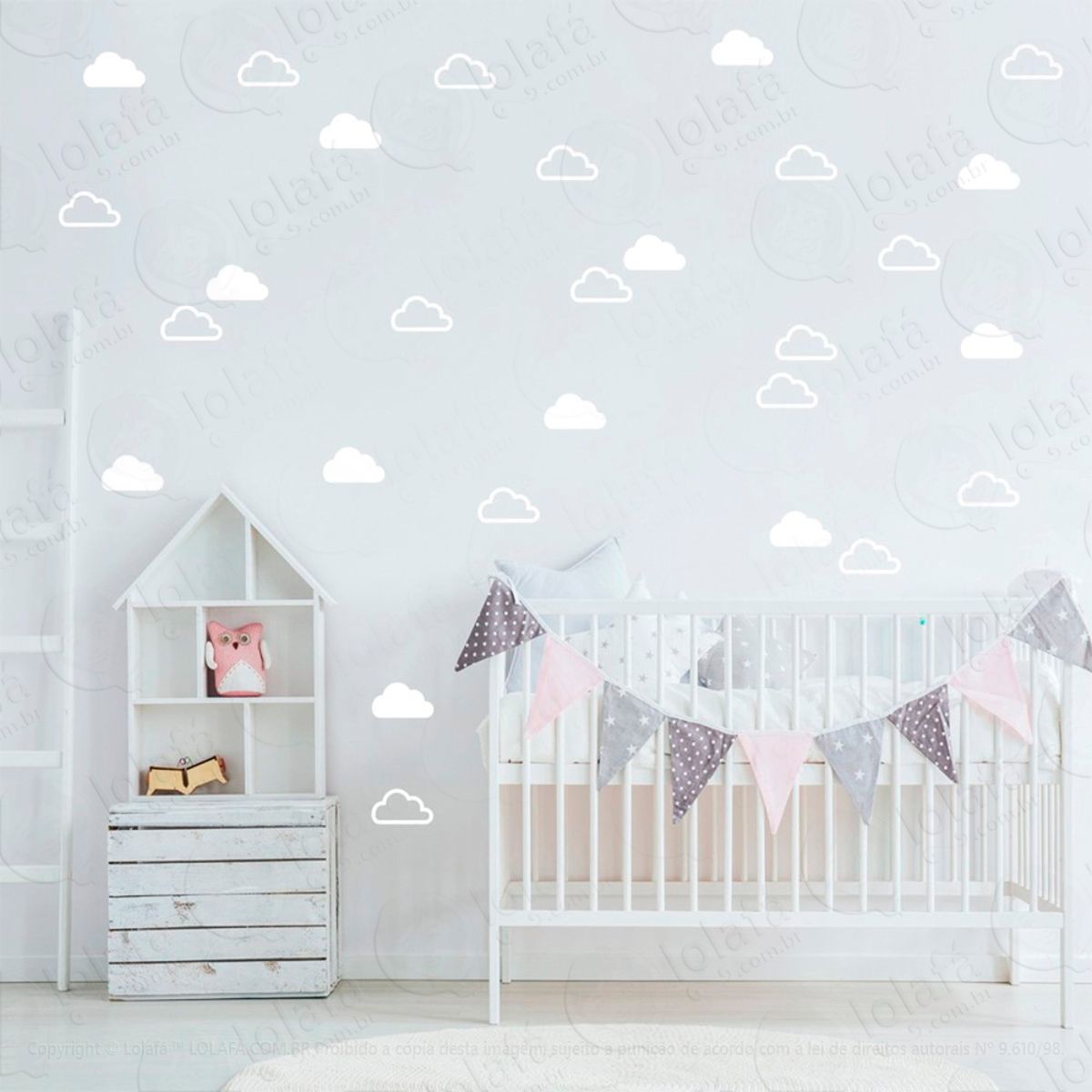 Adesivos Nuvens 80 Peças Adesivos para Quarto de Bebê Infantil Mod:1077