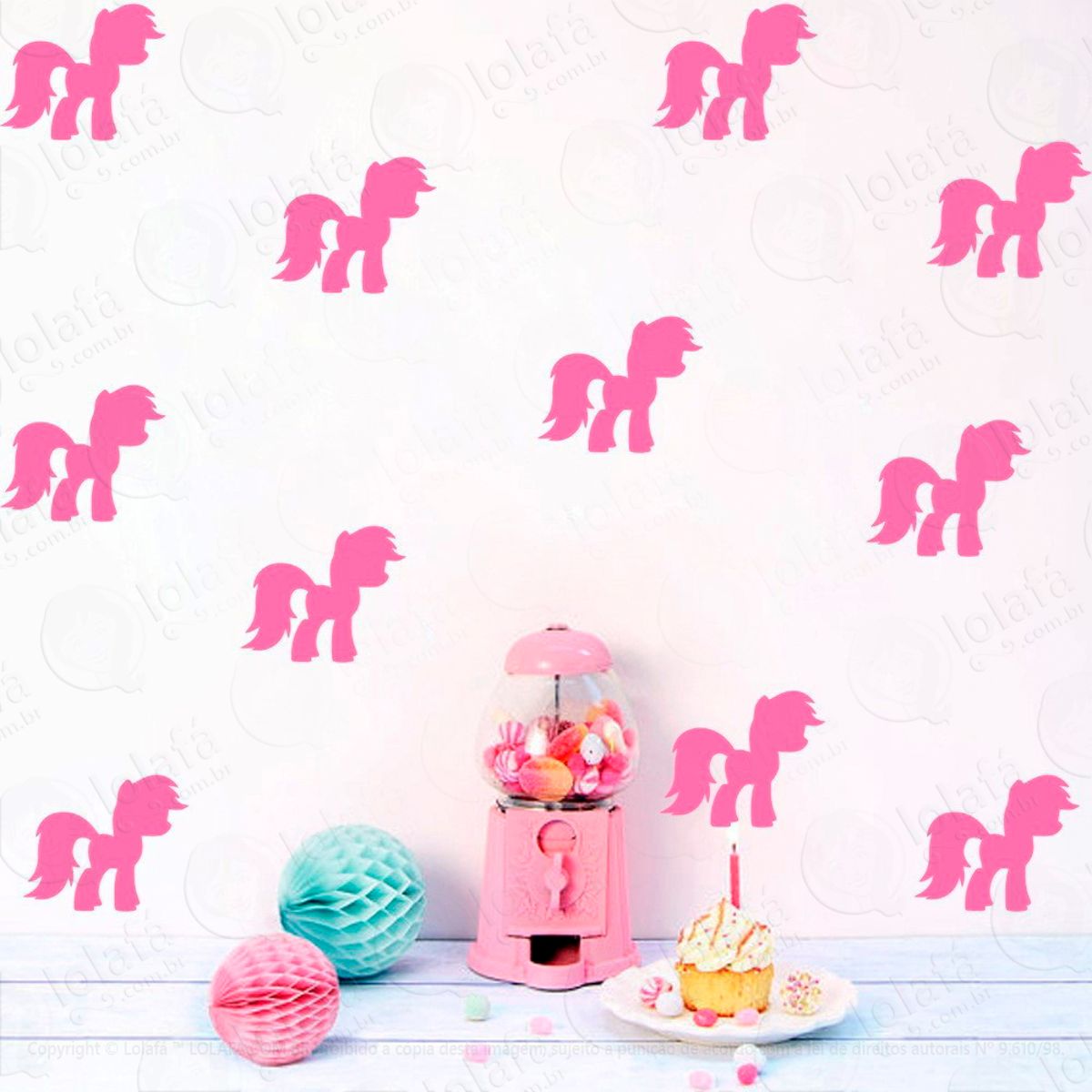 Adesivos Pôneis 48 Peças Adesivos para Quarto de Bebê Infantil Mod:1080