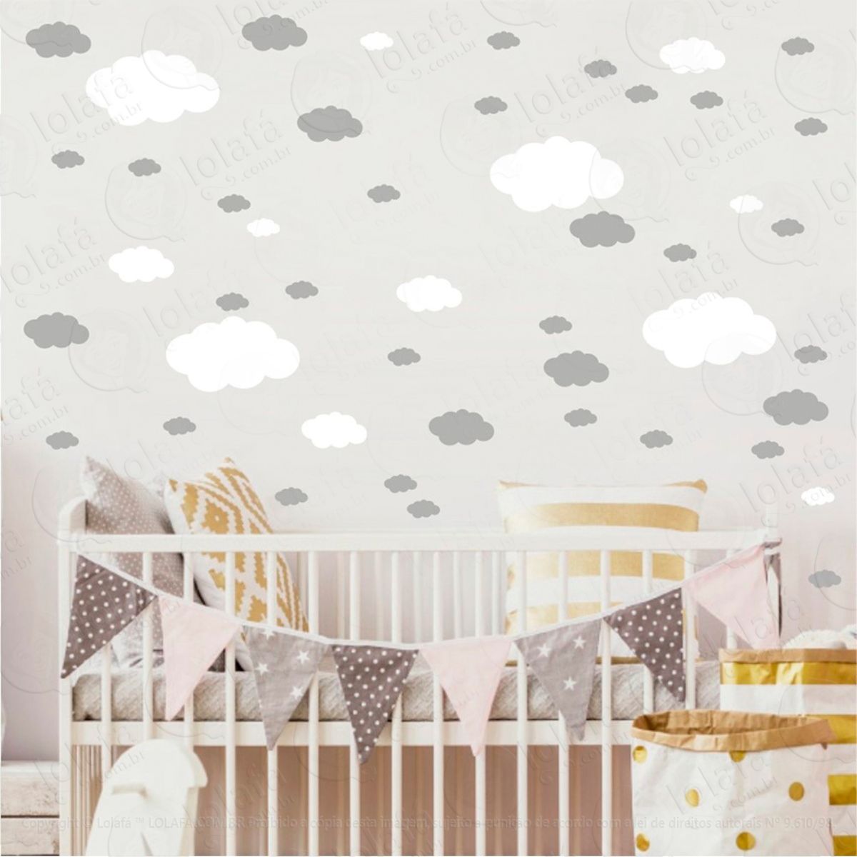 Adesivos Nuvens 62 Peças Adesivos para Quarto de Bebê Infantil Mod:1083