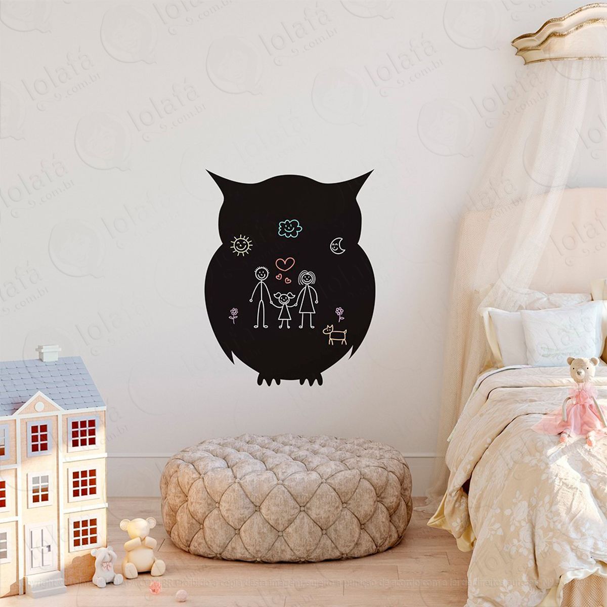 Coruja Adesivo Lousa Quadro Negro de Parede para Escrever com Giz Mod:113