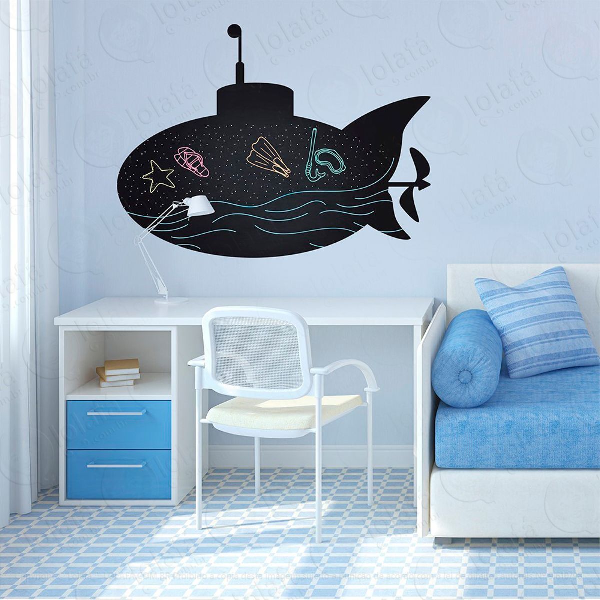 Submarino Adesivo Lousa Quadro Negro de Parede para Escrever com Giz Mod:140