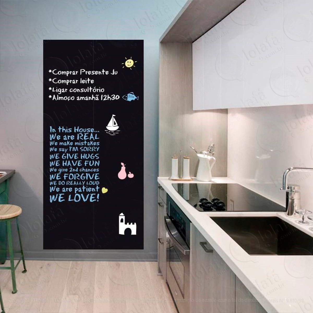 Metro Adesivo Lousa Quadro Negro de Parede para Escrever com Giz Mod:317