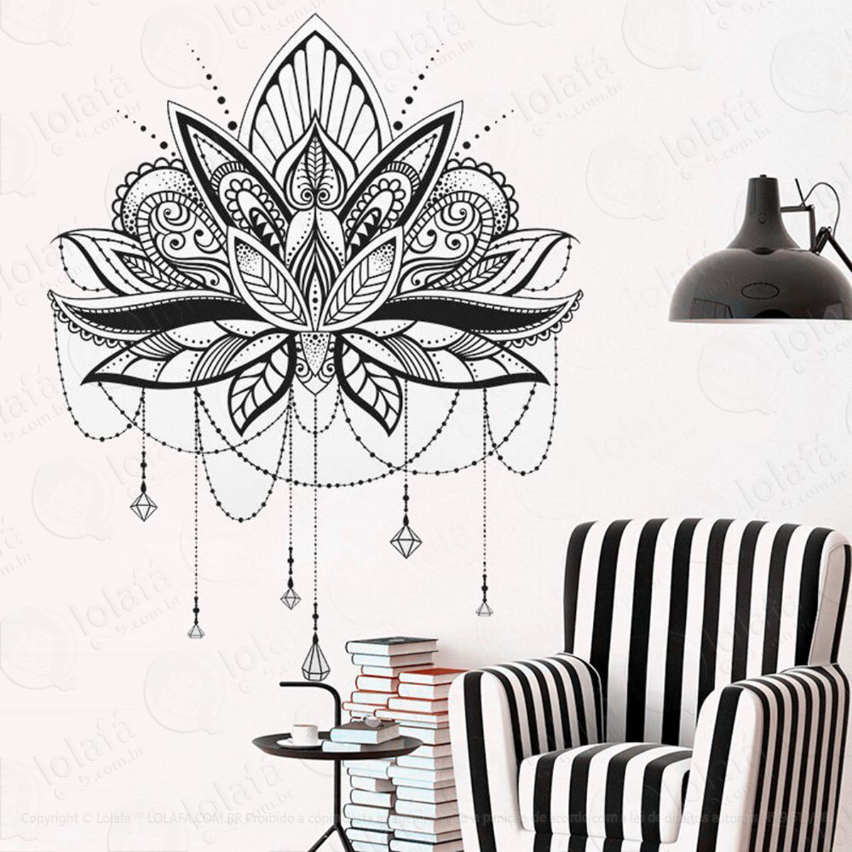 Mandala Flor de Lótus para Cultivar a Gratidão Adesivo de Parede Decorativo para Casa, Quarto, Sala e Vidro Mod:2