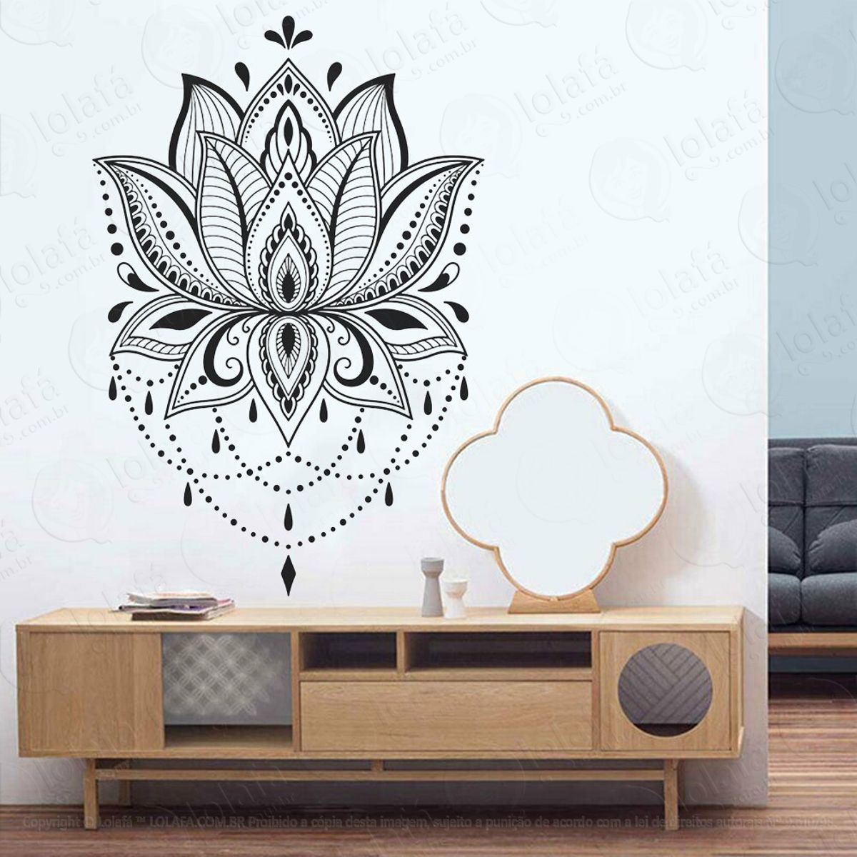 Mandala Flor de Lótus para Cultivar Energias Positivas Adesivo de Parede Decorativo para Casa, Quarto, Sala e Vidro Mod:19