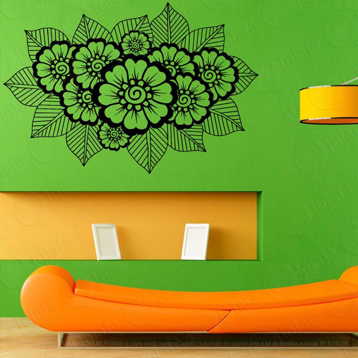 Mandala Floral para Atrair Alegria Adesivo de Parede Decorativo para Casa, Quarto, Sala e Vidro Mod:23