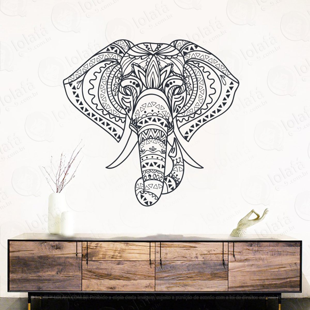 Mandala Elefante para Atrair Dinheiro e Prosperidade Adesivo de Parede Decorativo para Casa, Quarto, Sala e Vidro Mod:62