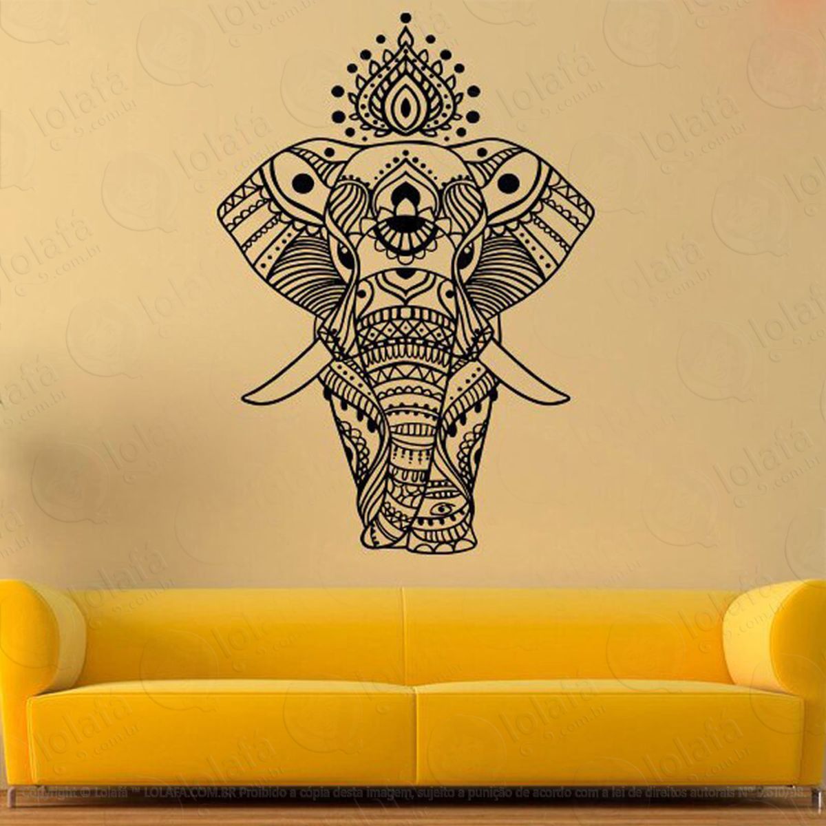 Mandala Elefante para Cultivar a Riqueza e Prosperidade Adesivo de Parede Decorativo para Casa, Quarto, Sala e Vidro Mod:79