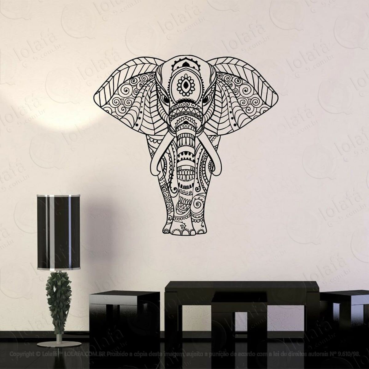Mandala Elefante para Cultivar a Paz Adesivo de Parede Decorativo para Casa, Quarto, Sala e Vidro Mod:83