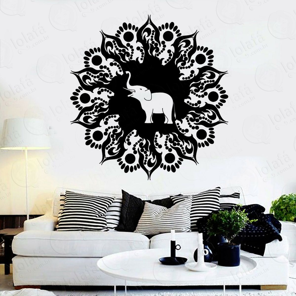 Mandala Elefante para Cultivar a Riqueza Adesivo de Parede Decorativo para Casa, Quarto, Sala e Vidro Mod:103