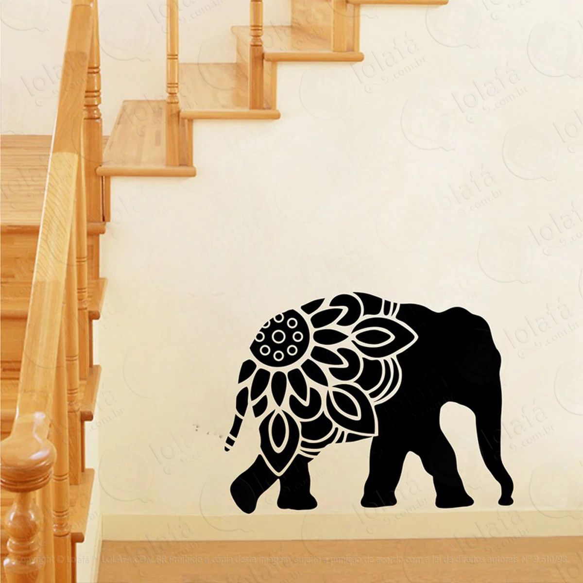 Mandala Elefante para Cultivar a Riqueza e Prosperidade Adesivo de Parede Decorativo para Casa, Quarto, Sala e Vidro Mod:205