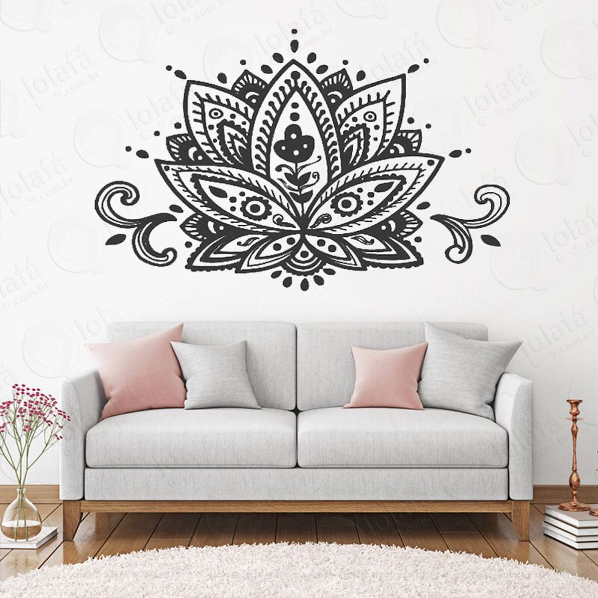 Mandala Flor de Lótus para Cultivar a Felicidade Adesivo de Parede Decorativo para Casa, Quarto, Sala e Vidro Mod:218