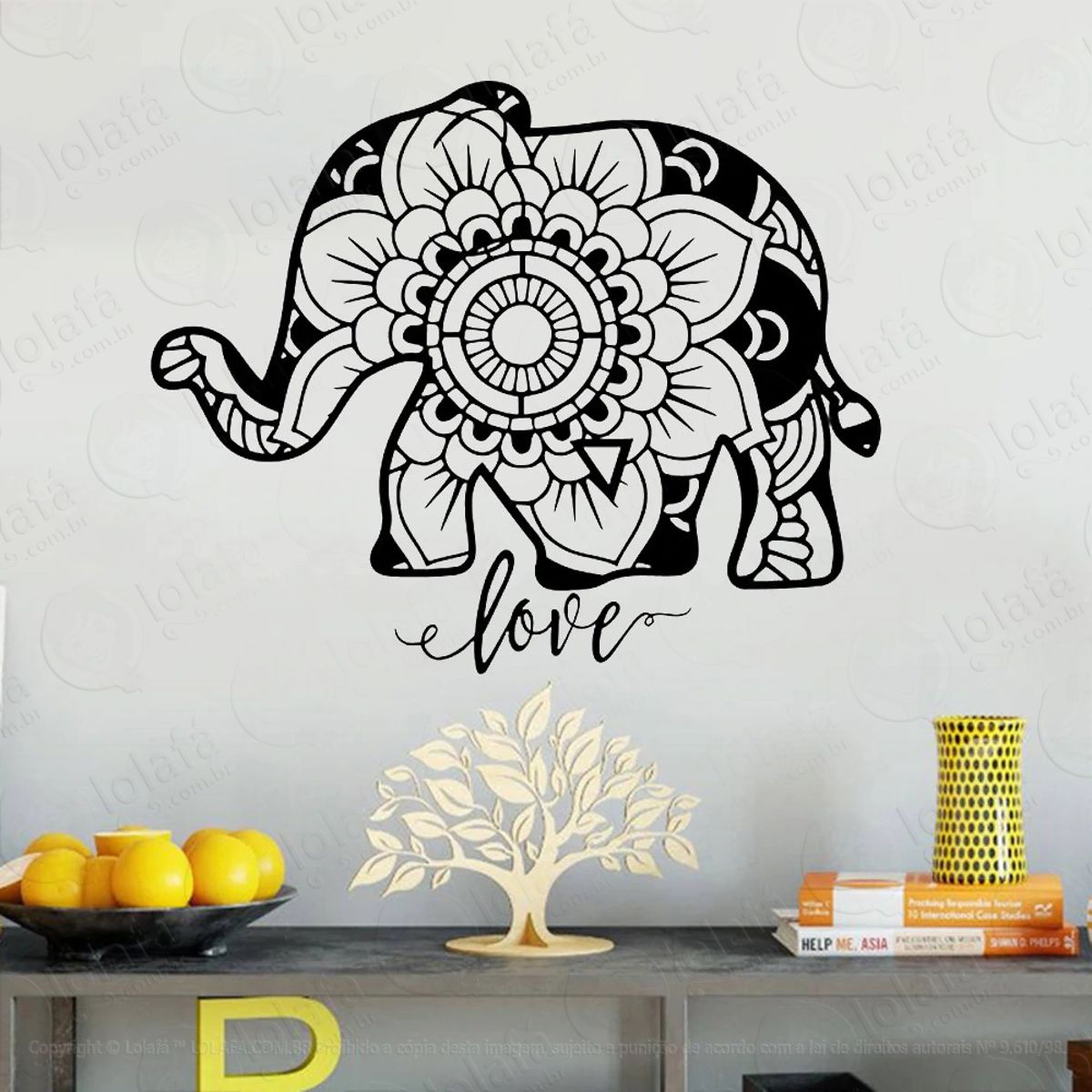Mandala Elefante da Prosperidade e Amor Adesivo de Parede Decorativo para Casa, Quarto, Sala e Vidro Mod:251