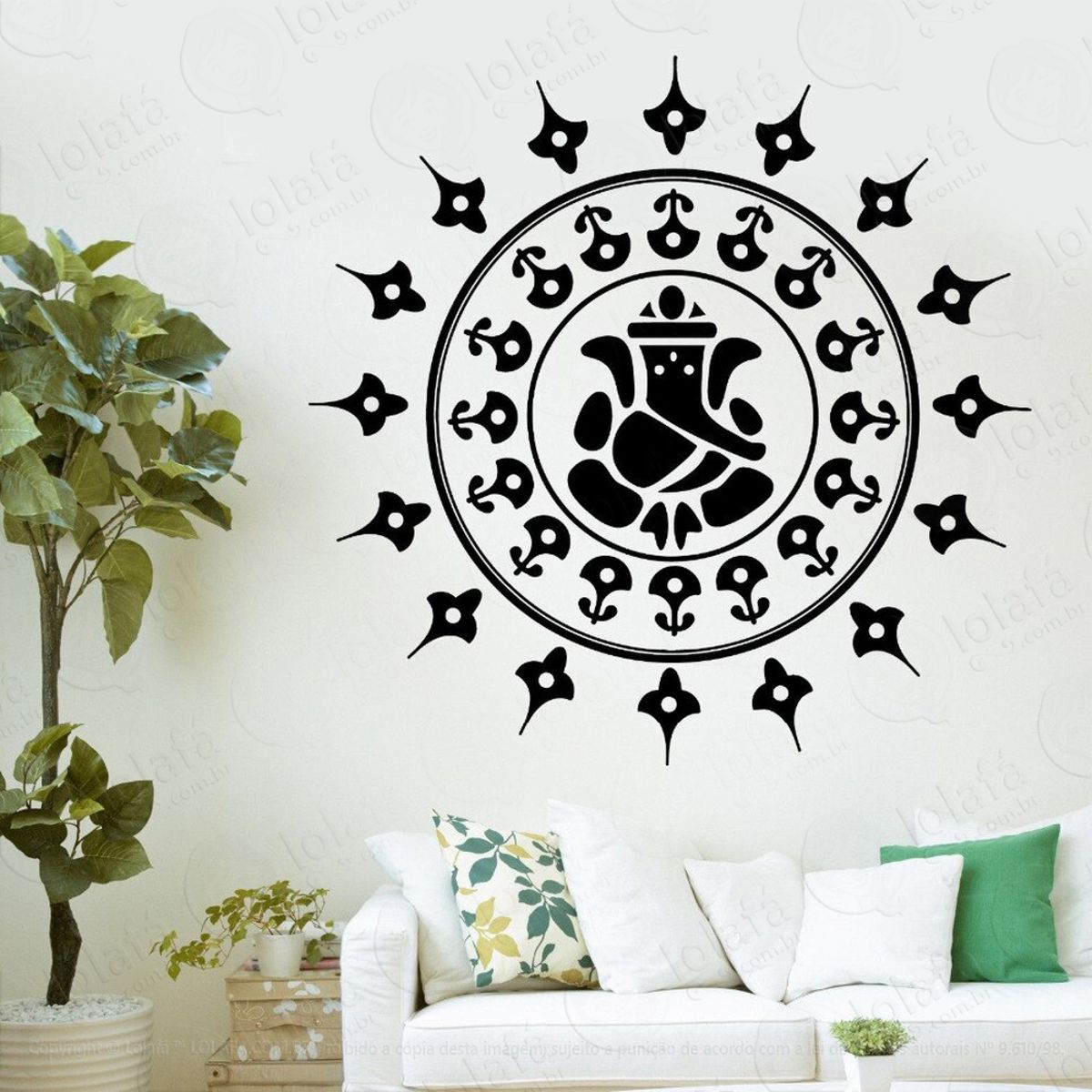 Mandala Ganesha para Cultivar a Sabedoria Adesivo de Parede Decorativo para Casa, Quarto, Sala e Vidro Mod:256