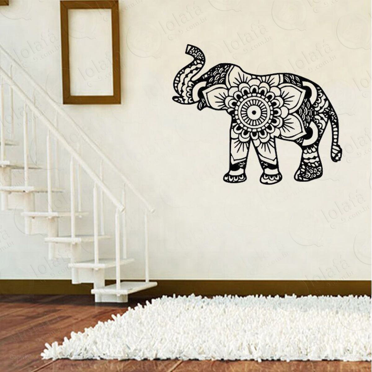 Mandala Elefante para Cultivar a Riqueza e Prosperidade Adesivo de Parede Decorativo para Casa, Quarto, Sala e Vidro Mod:292